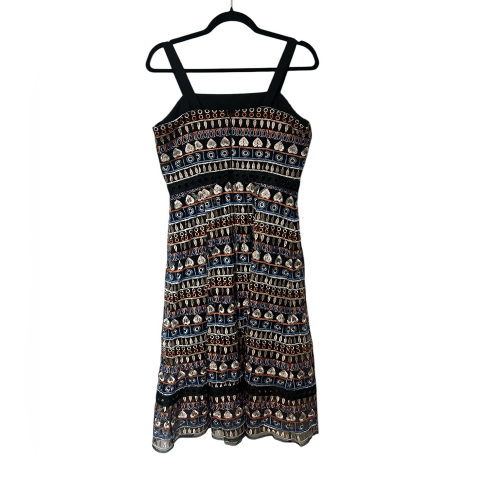 Antonio Melani Gwynn Black with multi-color embroidery midi dress Size 6 - Picture 3 of 6